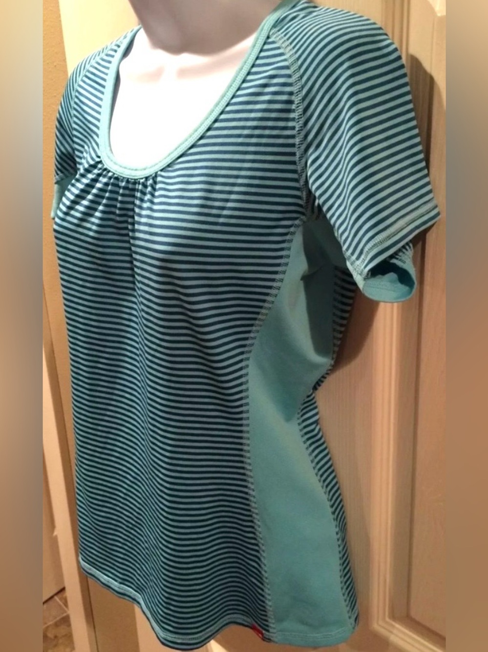 THE NORTH FACE Tee Vapor Wick Shirt Turquoise Scoop Knit Striped Top Stretchy - Picture 4 of 8